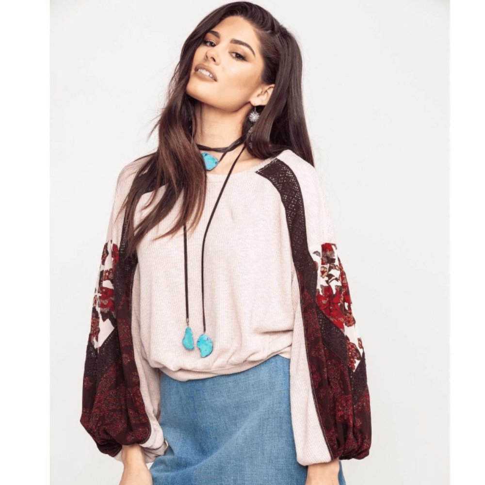 Free People Top with Mixed Print Long Sleeves